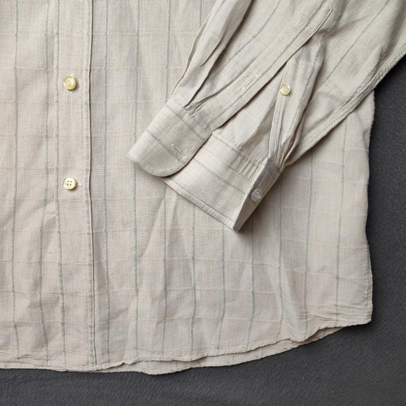 Canali Shirt Mens Large Beige Green Windowpane Button Down Linen Made in Italy - Picture 4 of 13